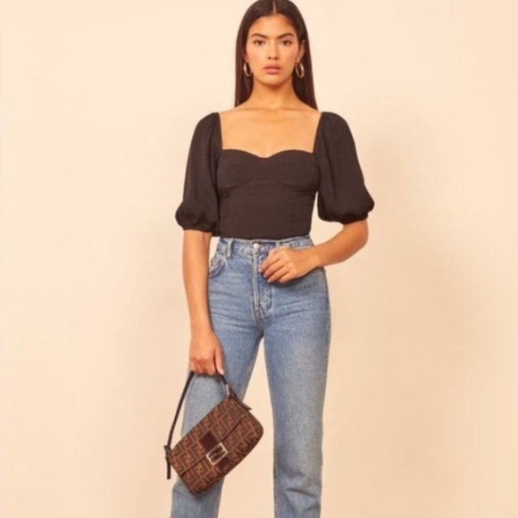 Reformation Lua Puff Sleeve Top, Black, Size 0, NWOT, Never Worn - Picture 1 of 4
